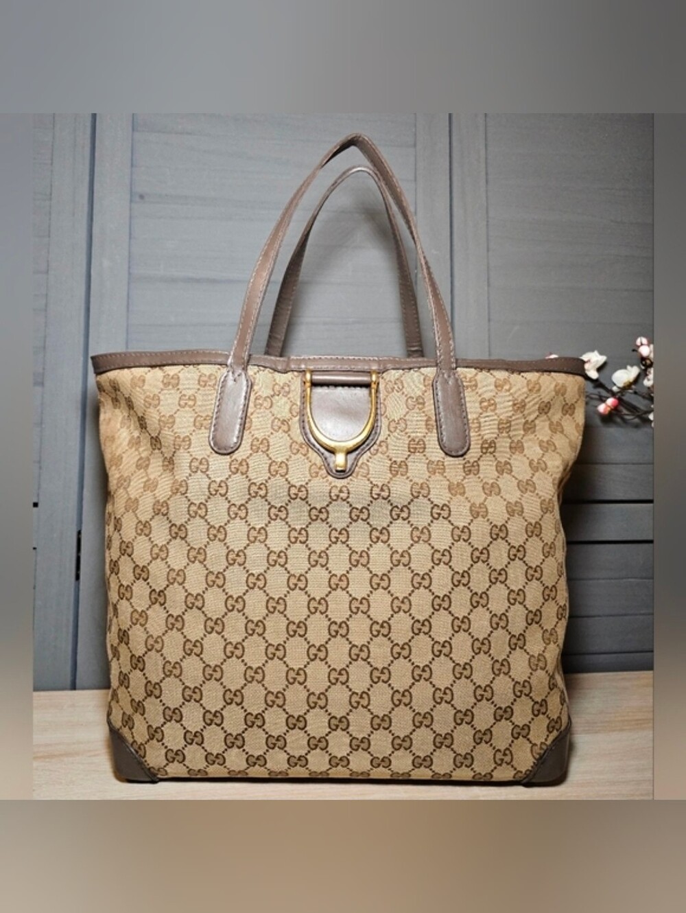 Authentic GUCCI Supreme Monogram GG Canvas Stirrup Large Tote